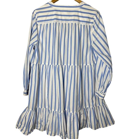 J. Crew Tiered Popover Poplin Mini Dress Blue Striped Size Medium - Picture 7 of 14